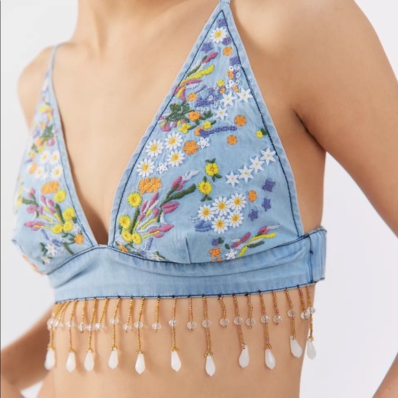 Urban Outfitters Tops - Urban Outfitters Shake Up Embroidered Denim Bra Top-NWT!!